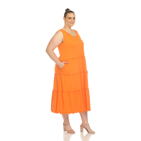 Plus Size Scoop Neck Tiered Midi Dress - Picture 3 of 6